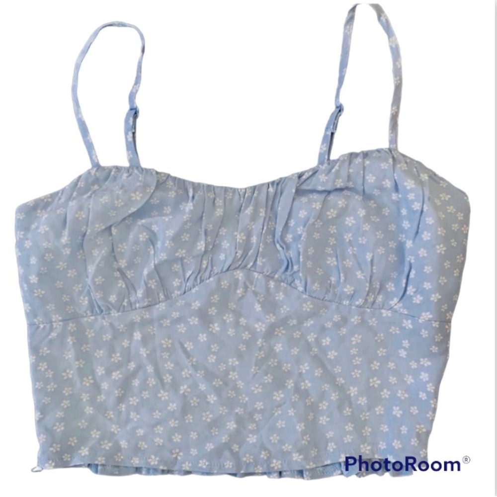 LA HEARTS CROPPED TOP CORSET BRA TUBE BLUE WHITE FLORAL